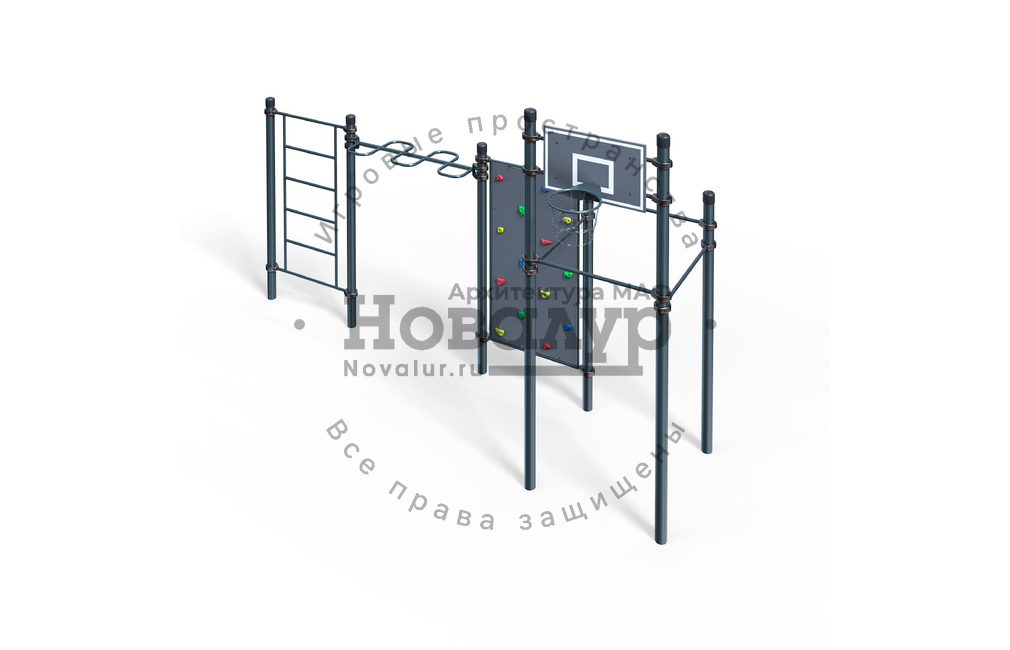 Воркаут - 3 турника, баскетбольный щит, рукоход-змеевик, скалодром, шведская стенка