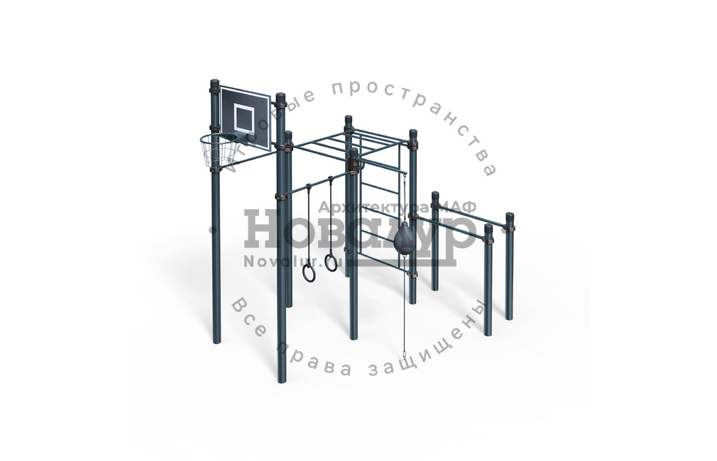 Воркаут - 2 турника, баскетбольный щит, боксерская груша, брусья, кольца, рукоход классический, шведская стенка